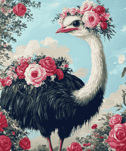 Ostrich and Flora Diamond Painting