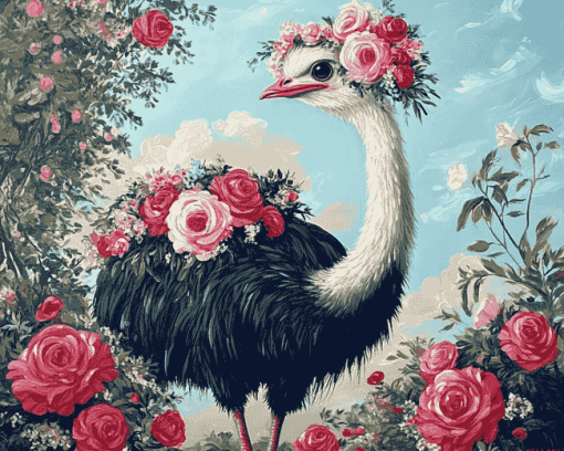 Ostrich and Flora Diamond Painting