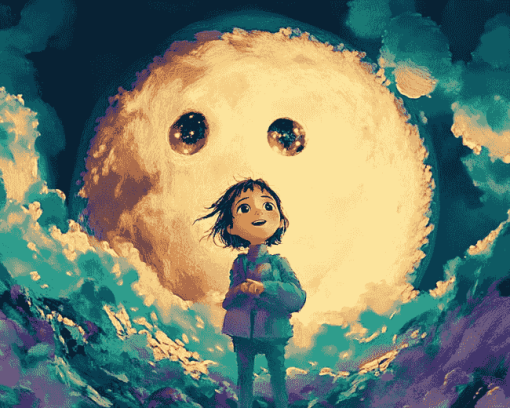 Over The Moon Cartoon Diamond Painting