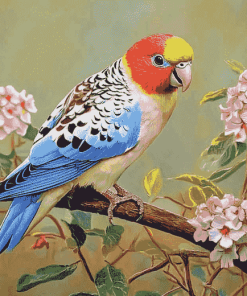 Pale Headed Rosella and Flowers Diamond Painting