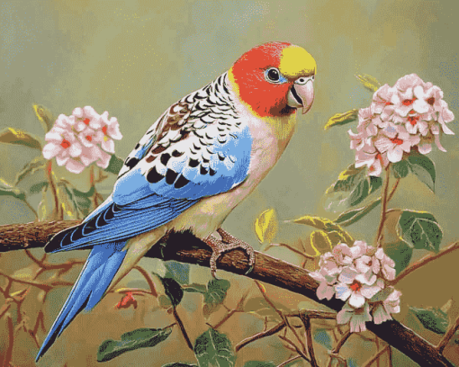 Pale Headed Rosella and Flowers Diamond Painting