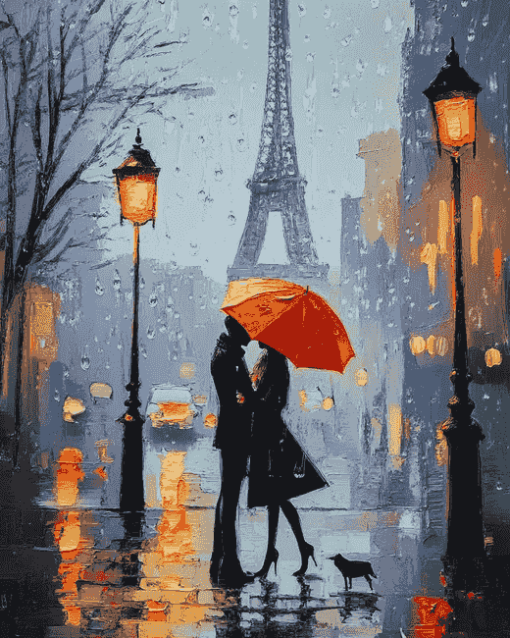 Paris Romance in the Rain Diamond Painting