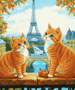 Parisian Orange Cats Diamond Painting