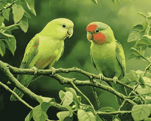 Parrotlet Birds on Tree Branch Diamond Painting