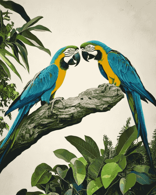 Parrots in Tropical Green Diamond Painting