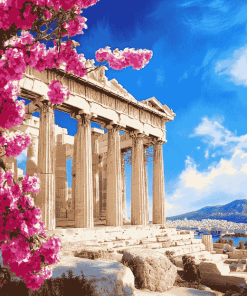 Parthenon Greece Flowers Diamond Painting