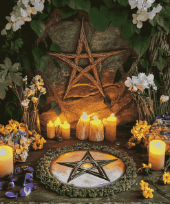 Pentacle with Flowers on Wiccan Altar Diamond Painting