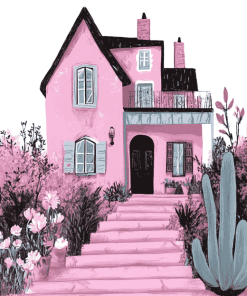 Pink Animated House Diamond Painting