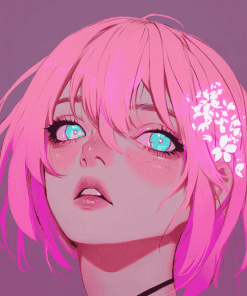 Pink Anime Girl Cartoon Diamond Painting