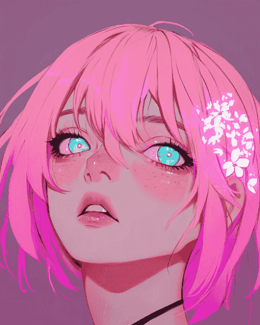 Pink Anime Girl Cartoon Diamond Painting