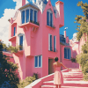 Pink Building Travel Adventure Diamond Painting