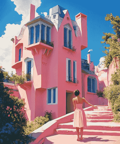 Pink Building Travel Adventure Diamond Painting