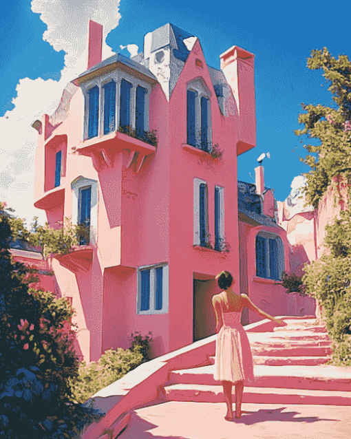 Pink Building Travel Adventure Diamond Painting