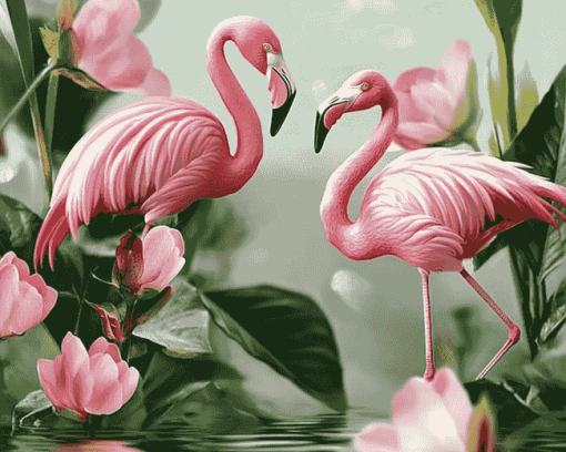 Pink Flamingo Blossoms Diamond Painting