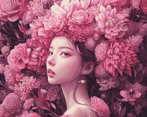 Pink Floral Fantasy Lady Diamond Painting