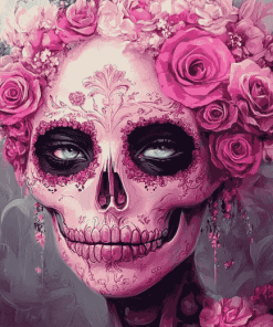 Pink Floral Skull Fantasy Diamond Painting