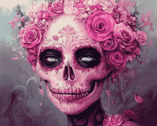 Pink Floral Skull Fantasy Diamond Painting