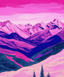 Pink Mountain Landscapes Diamond Painting