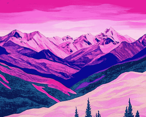 Pink Mountain Landscapes Diamond Painting