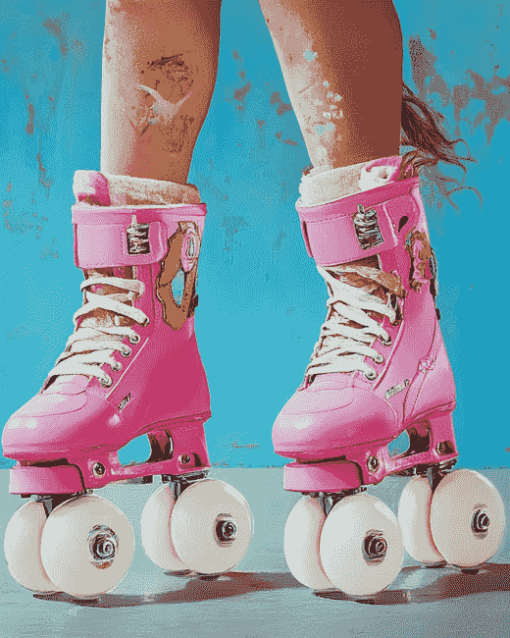 Pink Rollerblades Women Diamond Painting