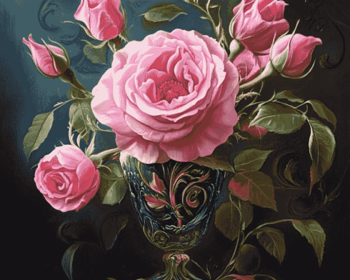 Pink Rose Blossoms Diamond Painting