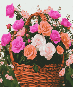 Pink Roses Basket Diamond Painting