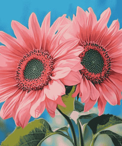 Pink Sunflowers and Blossoms Diamond Painting