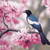 Pink Tree with Australian Magpies Diamond Painting