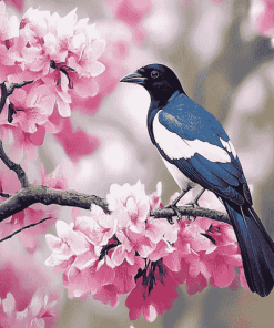 Pink Tree with Australian Magpies Diamond Painting