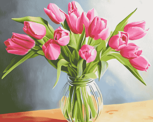 Pink Tulip Blossoms Diamond Painting