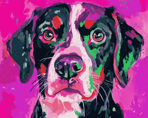 Pink and Black Puppy Diamond Painting