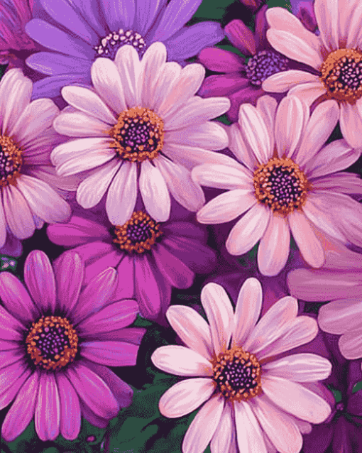 Pink and Purple Daisy Blossoms Diamond Painting