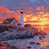 Portland Lighthouse Sunset Diamond Painting