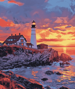 Portland Lighthouse Sunset Diamond Painting