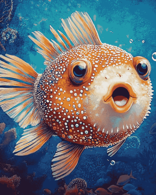 Puffer Fish Diamond Painting with Koi Carps