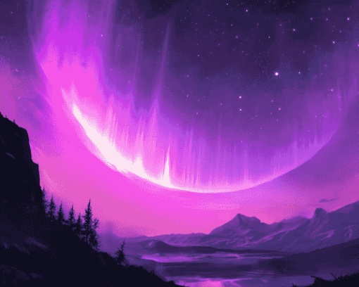 Purple Aurora Fantasy Landscape Diamond Painting