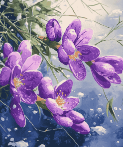 Purple Blossoms in Snow Diamond Painting