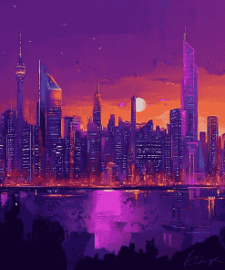 Purple City Skyline Diamond Painting