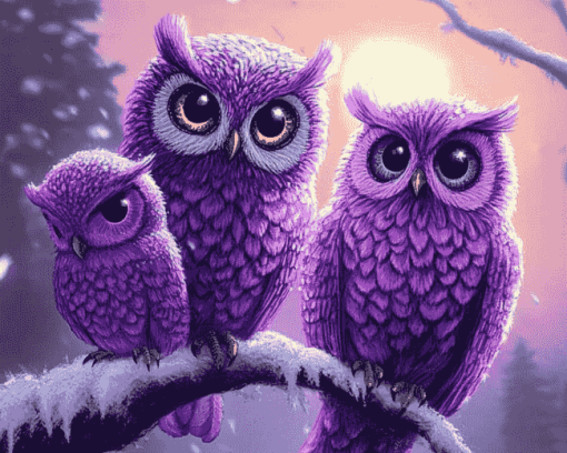 Purple Owl Animation Diamond Painting