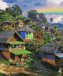 Rainbow Village Indonesia Scenic Diamond Painting