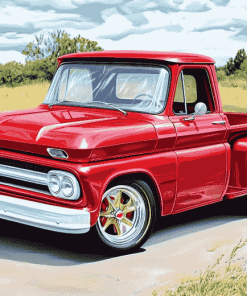 Red 64 Chevy Stepside Truck Diamond Painting