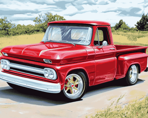 Red 64 Chevy Stepside Truck Diamond Painting