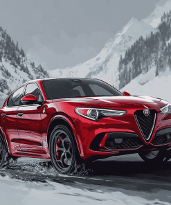 Red Alfa Rome Stelvio Engines Diamond Painting