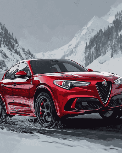 Red Alfa Rome Stelvio Engines Diamond Painting