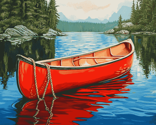 Red Canoe Lake Adventure Diamond Painting