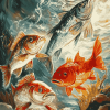 Red Drums and Koi Carps Diamond Painting