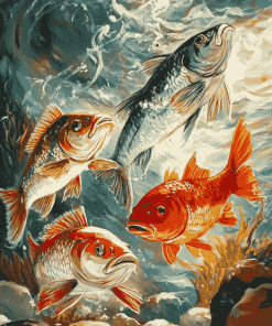 Red Drums and Koi Carps Diamond Painting