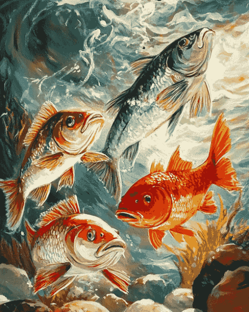 Red Drums and Koi Carps Diamond Painting