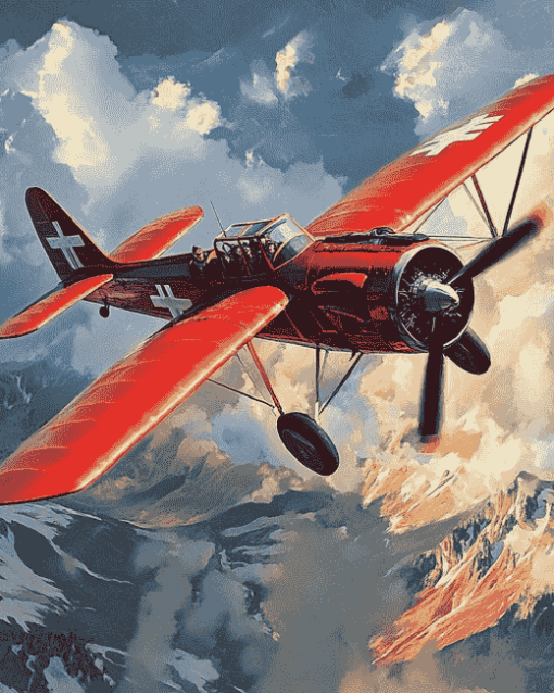 Red Fokkerdi Aircraft Diamond Painting