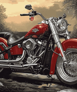 Red Harley Low Boy Motorcycles Diamond Painting